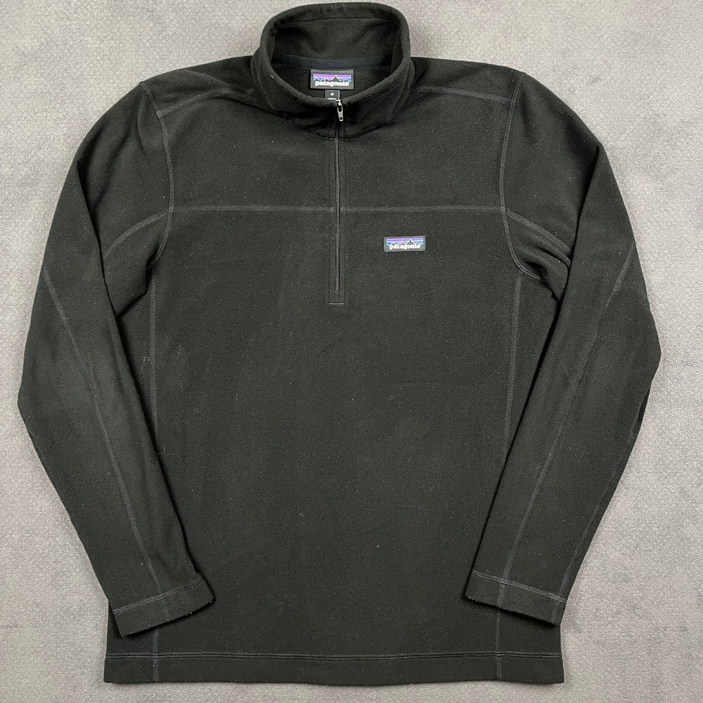 Patagonia Micro D Fleece Pullover Mens Medium Black 1/4 Zip Hiking 26176